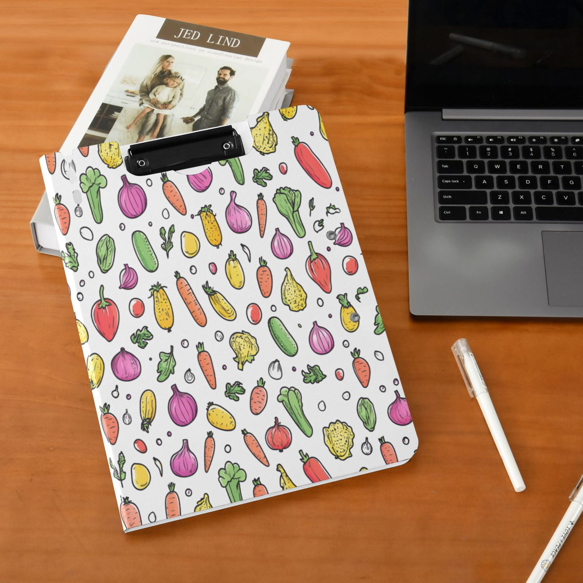 FORMRS A4 Clipboard Folder with Pen Holder Horizontal Foldable School Office Binder, Various Vegetables Pattern