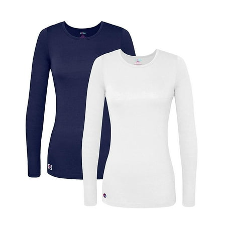 

Sivvan 2 Pack Womens Comfort Long Sleeve T-Shirt/Underscrub Tee - S85002M - NY/WT - XL Navy/White
