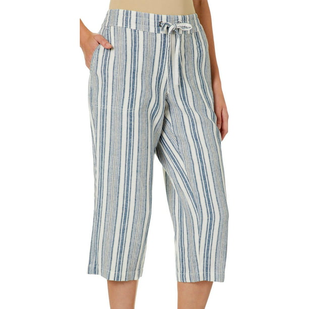 Per Se - Per Se Womens Mixed Striped Linen Pull On Capris - Walmart.com ...