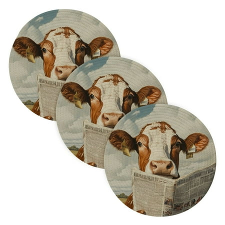

BZSMCE Mats for Pots Pans Place Cow Red Newpaper Simple Style Pattern Pot Mats