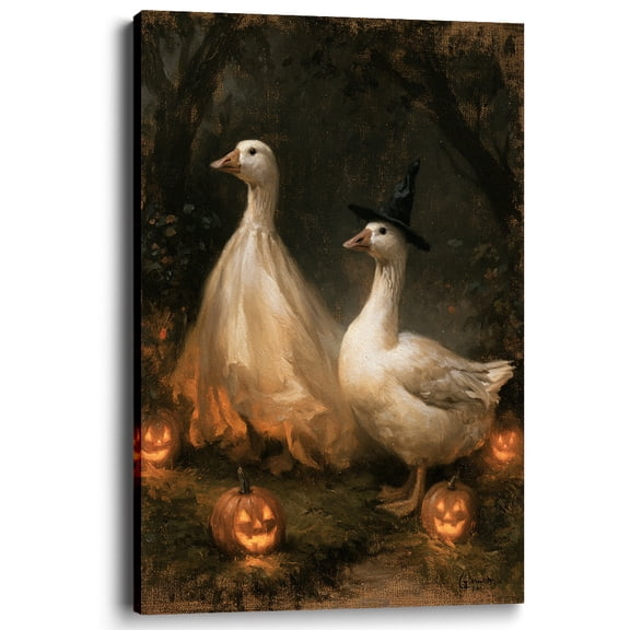 Wallume Store Vintage Spooky Halloween Goose Pumpkin Canvas Wall Art Living Room Bedroom Decor 12x8 Inch