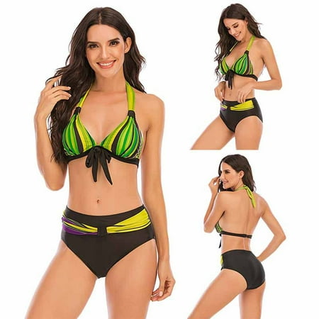 

Finelylove Swimsuits Lightly Lined Sport Bra Style Bikini Green S