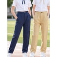 thumbnail image 3 of HILEELANG 2PC Teen Boys Girls School Uniform Pants Khaki Navy Blue Kids Wrinkle-Free Dress Slacks Elastic Back Waist Classic Fit Pull-On Trousers for Students 15-16Years, 3 of 10