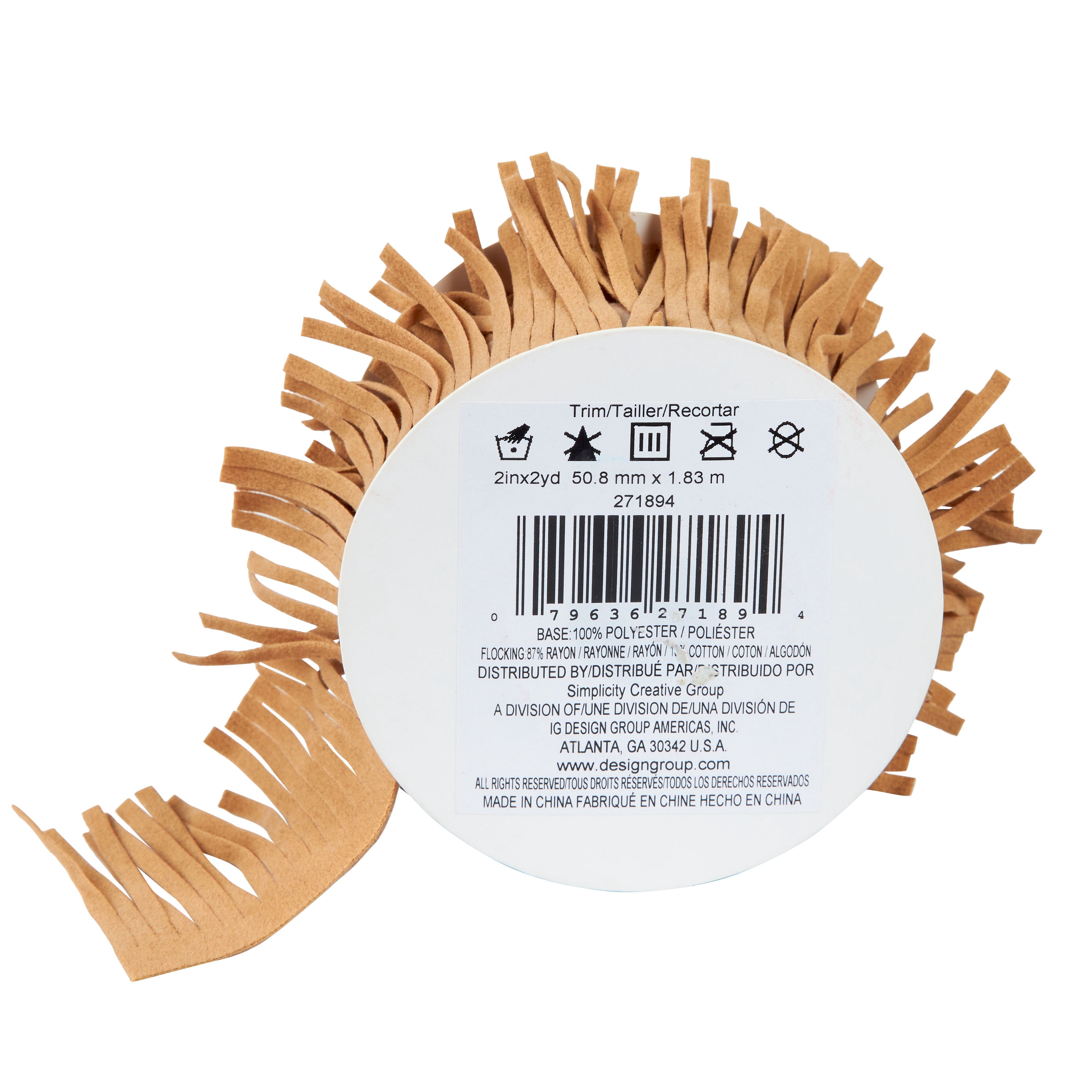 Simplicity Trim, Brown 2 inch Faux Suede Fringe Trim Great for Apparel, Home Decorating, and Crafts, 2 Yards, 1 Each