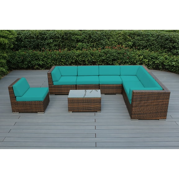 Ohana 8 Piece Outdoor Wicker Patio Furniture Sectional Conversation Set - Mixed Brown Wicker