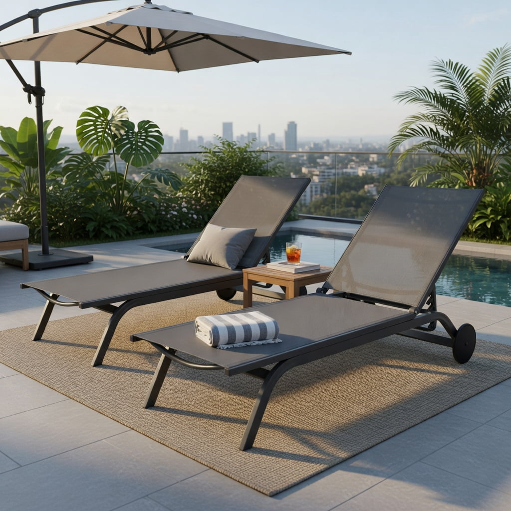Hommoo 6-Position Adjustable Aluminum Outdoor Recliner Chair, Fabric Patio Lounge Chair for Poolside, Backyard & Balcony, Gray