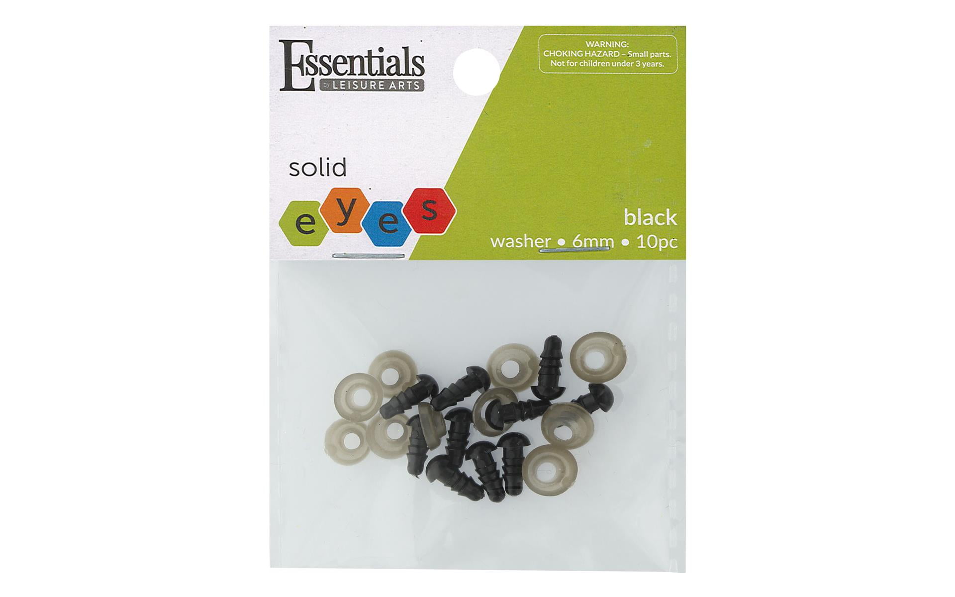 Essentials By Leisure Eyes Solid 6mm w/Washer Black 10pc