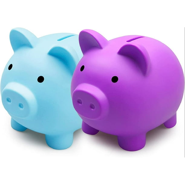 2 Pack Cute Piggy Bank, Unbreakable Plastic Pig Money Bank, Large Size
