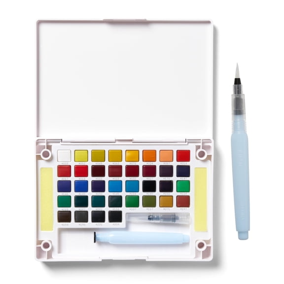 Sakura Koi Pocket Field Sketch Kit - Watercolor Sets for Painting On the Go - 36 Colors - 1 Water Brush - 1 Sponge - 1 Mixing Palette