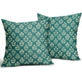 thumbnail image 2 of Teal Floral Block Print Pillow Covers 16x16 Inch Set of 2, Vintage Flower Pattern Decorative Throw Pillowcases Outdoor Farmhouse Cushion Covers Spring Summer Rustic Sofa Couch Bed Decor, 2 of 6