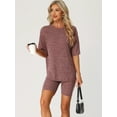 thumbnail image 2 of DARING DIVA Women's 2-Piece Knit Soft Tracksuit Short Sleeve Sweatshirt Set L Dark Red, 2 of 6