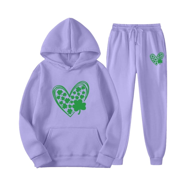 Gibobby Conjunto de sudadera y pantalones Nuevo Conjunto de Sudadera con capucha informal, , monocromática, Plus St, estampado de cuatro hojas, sudadera con c(Morado,M)