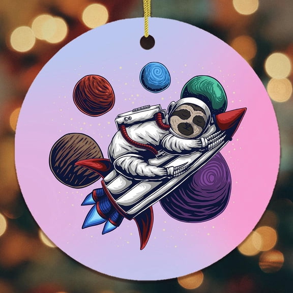 Astronaut Sloth in Outer Space Rocket Ship Ornament