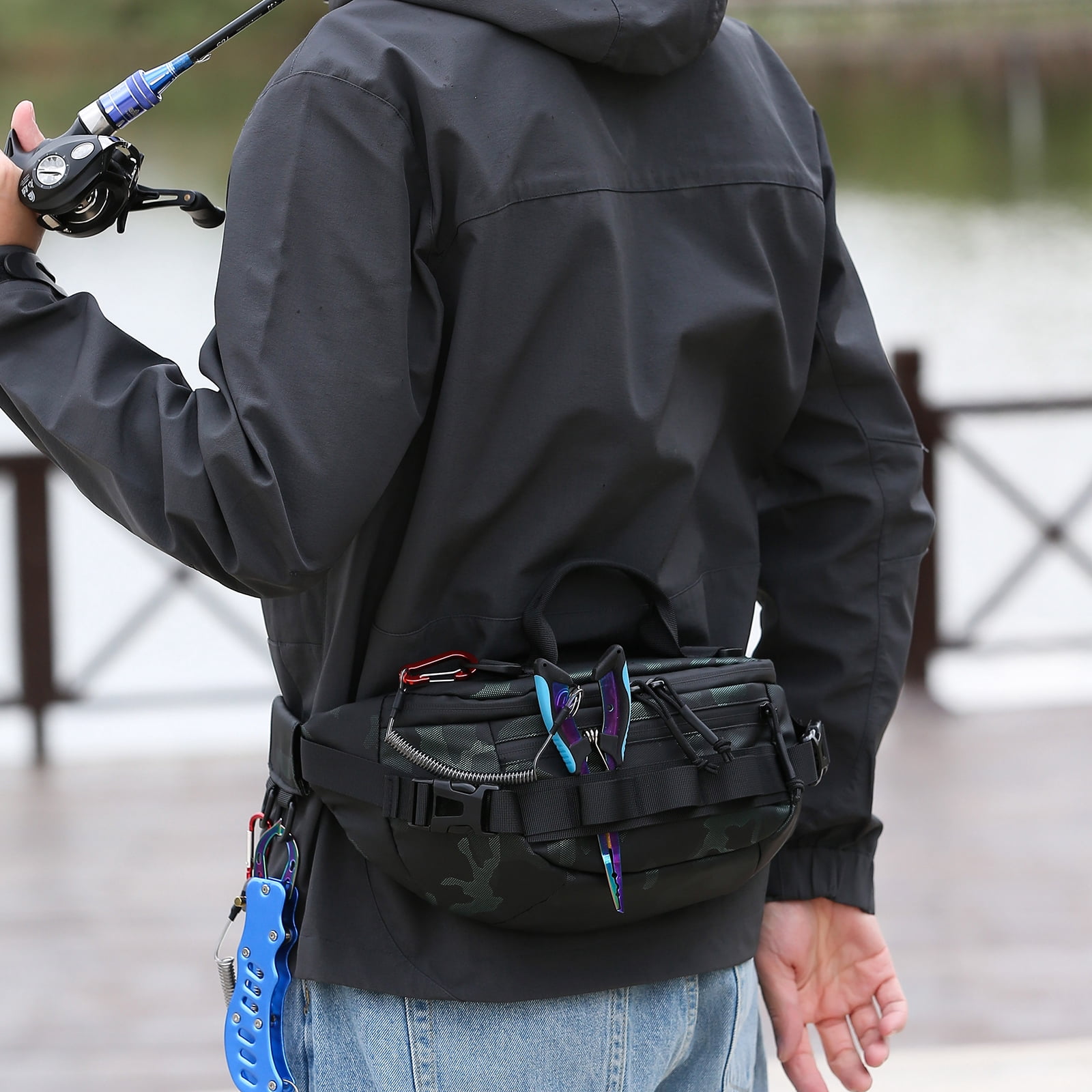 SIX DEER Waterproof Fishing Waist Pack, Tactical Sling Crossbody Bag with Fishing Tool Organizer, Multi-Purpose Water-Resistant Fanny Pack for Fishing, Hiking and Everyday Carry