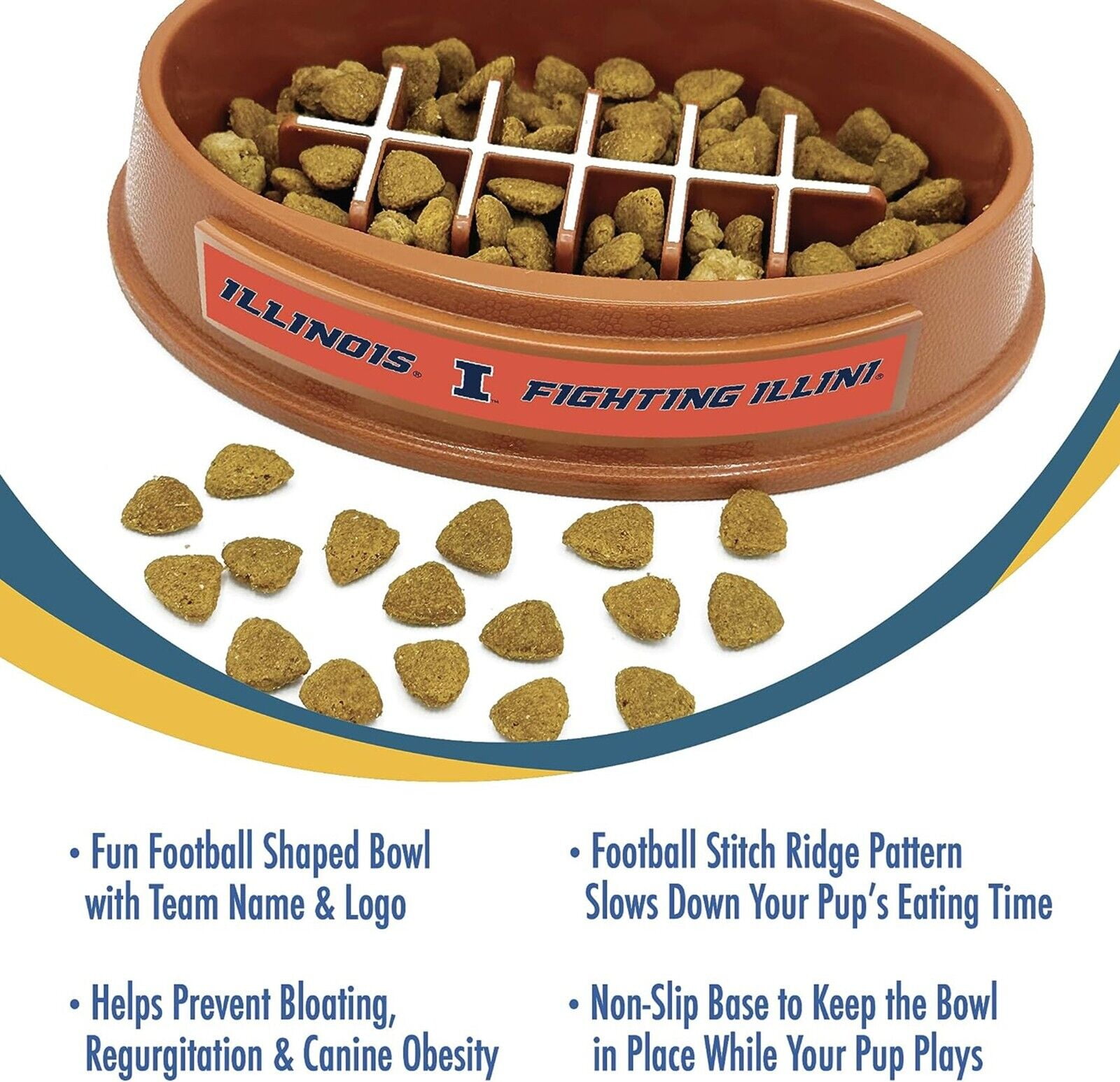 Pets First NCAA Illinois Fighting Illini Super-Bowl Slow Feeder Bowl for Dogs and Cats with Non-Slip Mat
