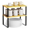 thumbnail image 1 of SpaceAid Cabinet Shelf Organizers 2 Pack Kitchen Counter Rack Shelves Riser Stackable Expandable Spice Rack Pantry Cupboard Storage Organization (Black and Natural Short), 1 of 5