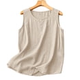 thumbnail image 2 of Women's Cotton Linen Sleeveless Crewneck Tank Top Loose Fit Casual Summer Blouse, 2 of 8