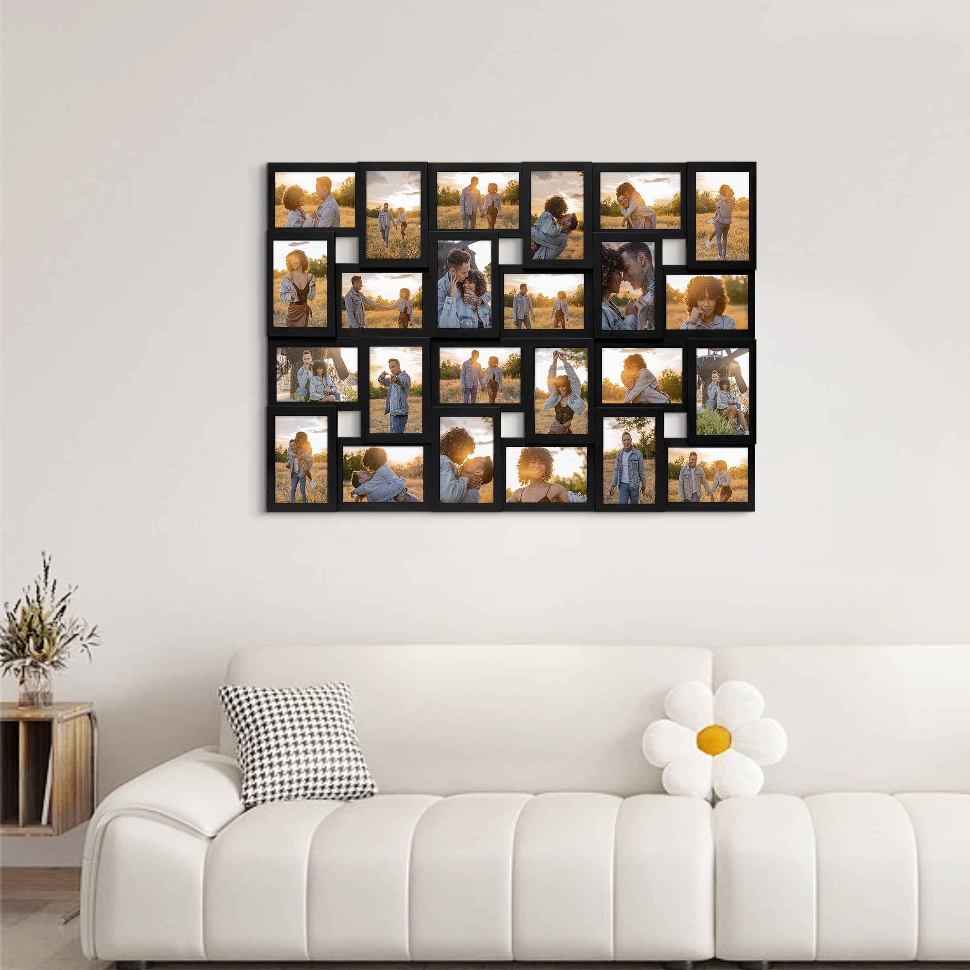 Hello Laura Rustic 24-Socket Gray Collage Photo Frame 4 x 6 Pictures with Large Family and Friend Decor