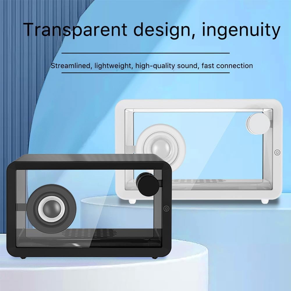 MUSICOZY Bluetooth Speaker with Hi-Fi Sound, Clear Glass Screen, Bluetooth 5.4 HD Audio Speaker Strip, Built-in White Noise Party Speaker with LED Light Show for Computer, Office, Shower, White