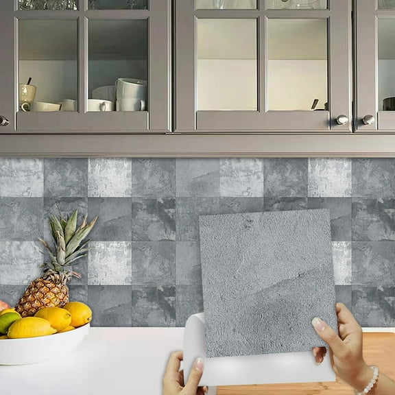 10Pcs Matte Film Tile Wall Sticker Retro Gray Cement Style 5.91"x5.91" Square Waterproof Peel and Stick Floor Stickers Non-Slip Vinyl Decals