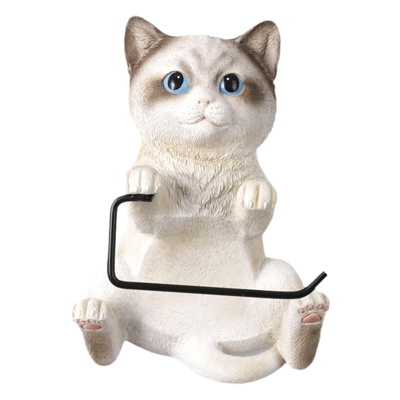 Fiocias Wall Mounted Cat Toilet Paper Roll Holder Bathroom Accessories Premium Resin White
