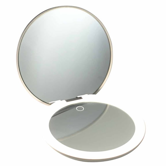 Ilios Lighting LED Compact MIrror with light and 1x and 10x magnifying mirror in 5-inch mini size ideal for trave