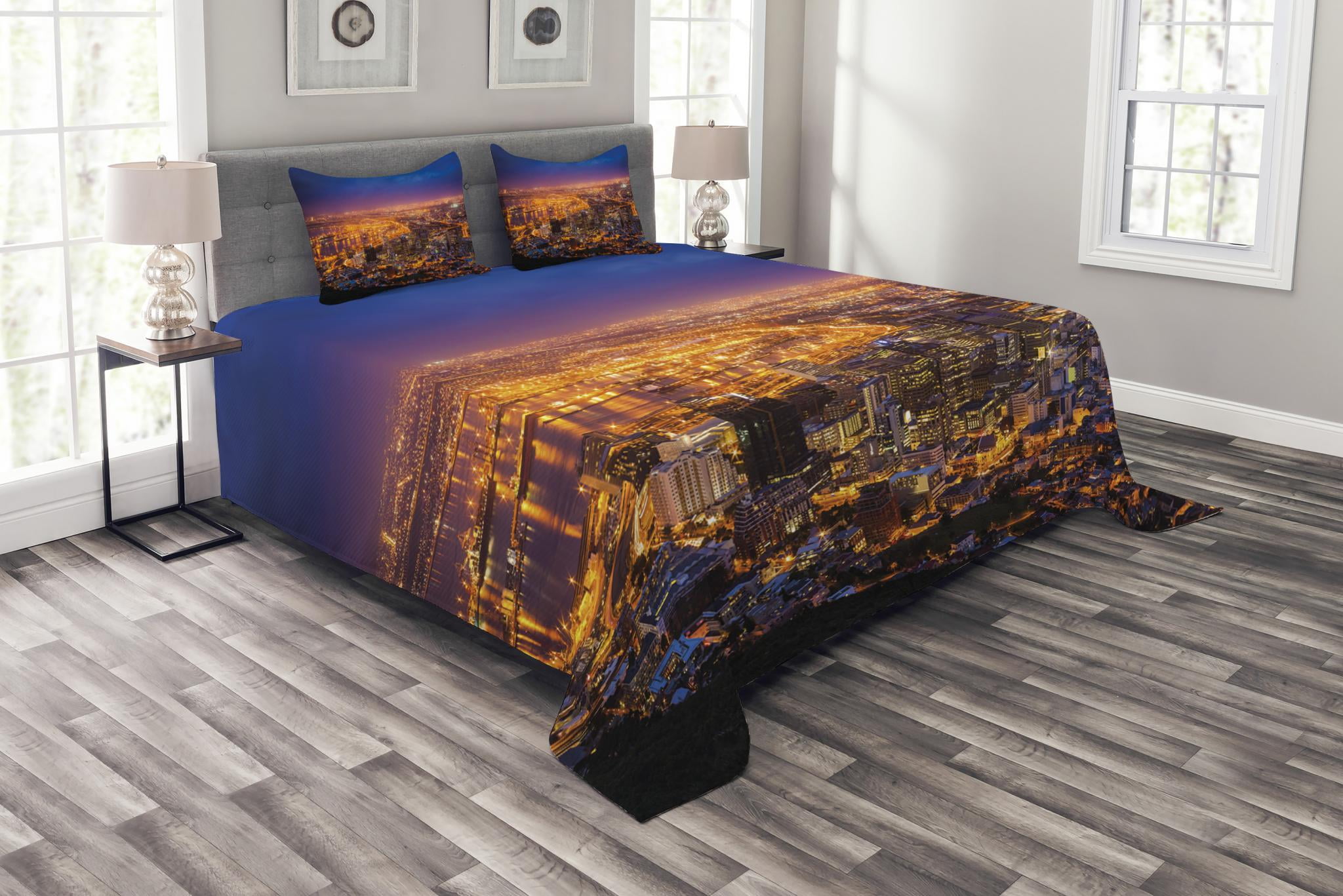 City Bedspread Set Queen Size, Cape Town Panorama at Dawn South Africa