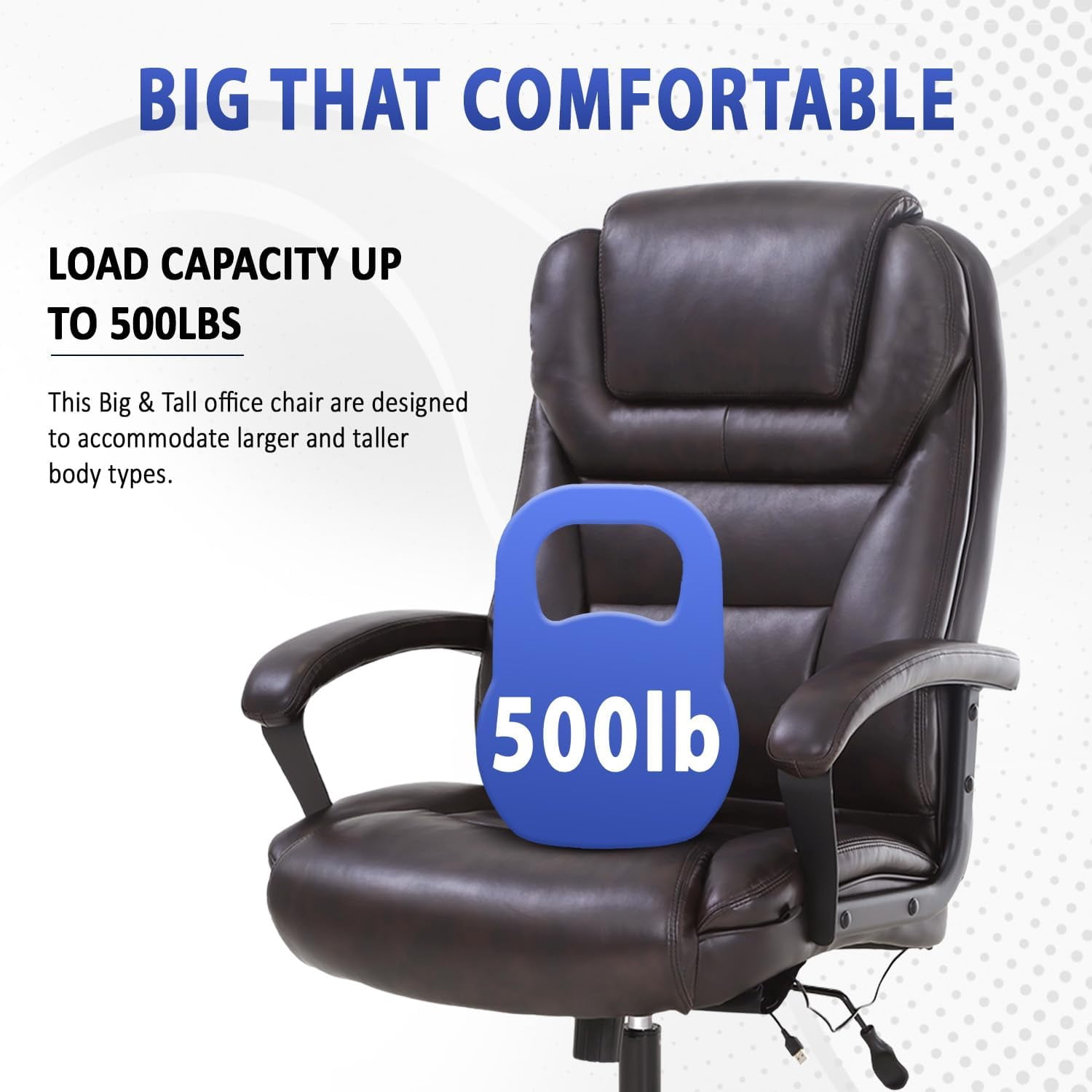 CL.HPAHKL Big and Tall Office Chair 500lbs Wide Seat Ergonomic Computer Desk Chair with Lumbar Support Arms High Back PU Leather Executive Task Swivel Rolling Chair, Brown
