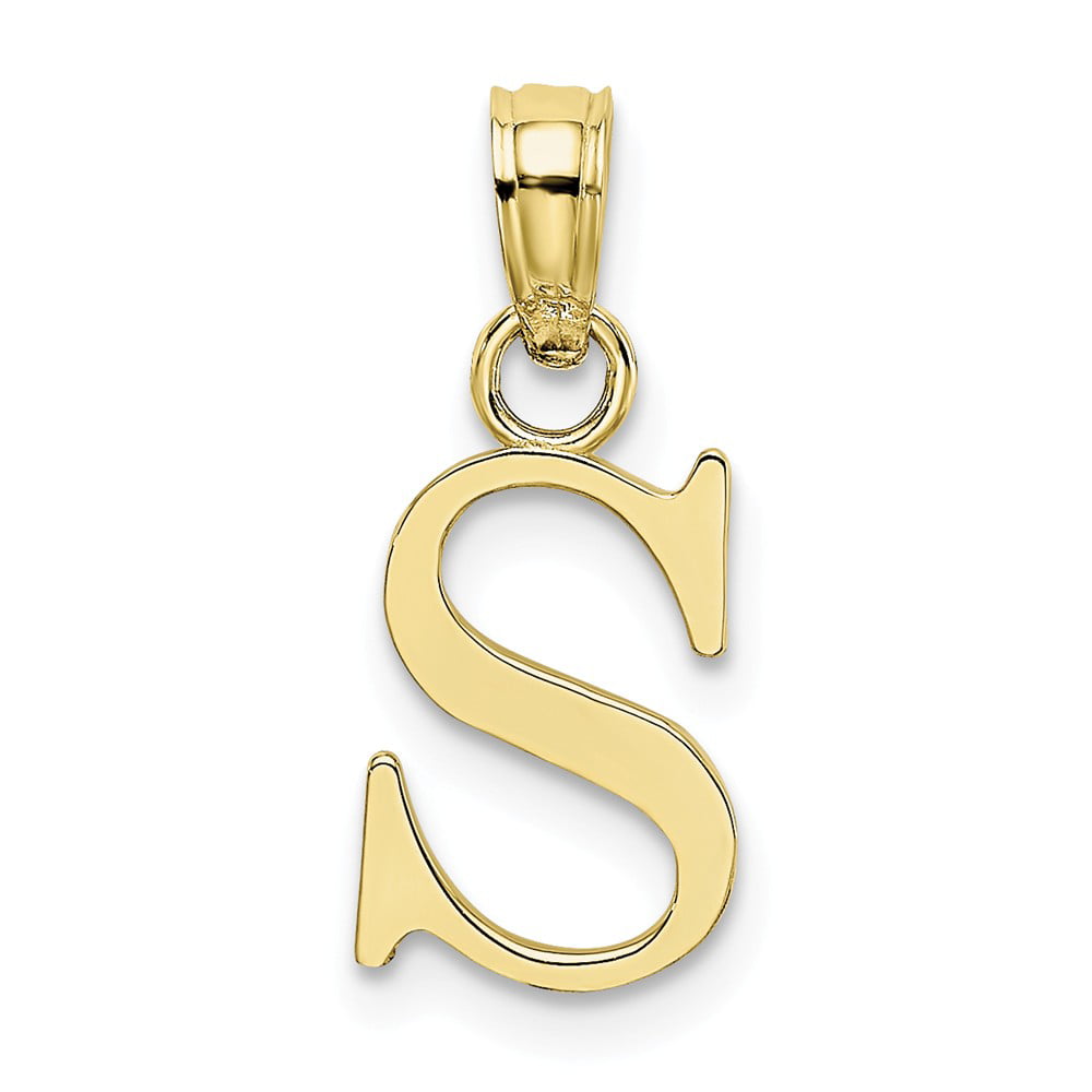 Real 10kt Yellow Gold Small Slanted Block Initial S Charm