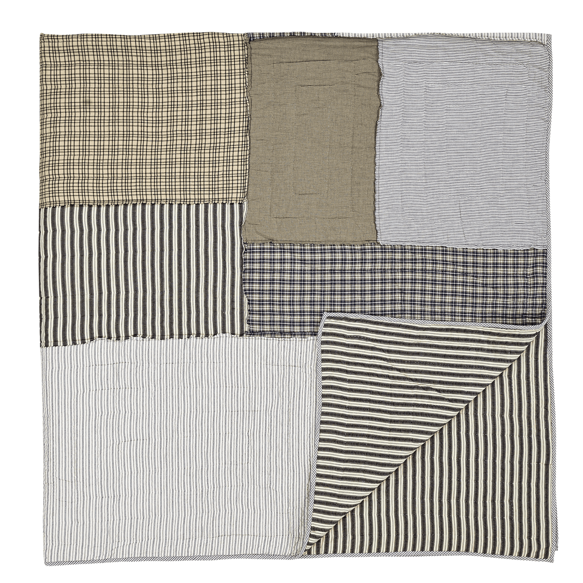 VHC Brands Ashmont Patchwork Seersucker Cotton Farmhouse Pre-Washed Reverse Seams King Bedding Accessory, Quilt 110x97, Vintage Gray