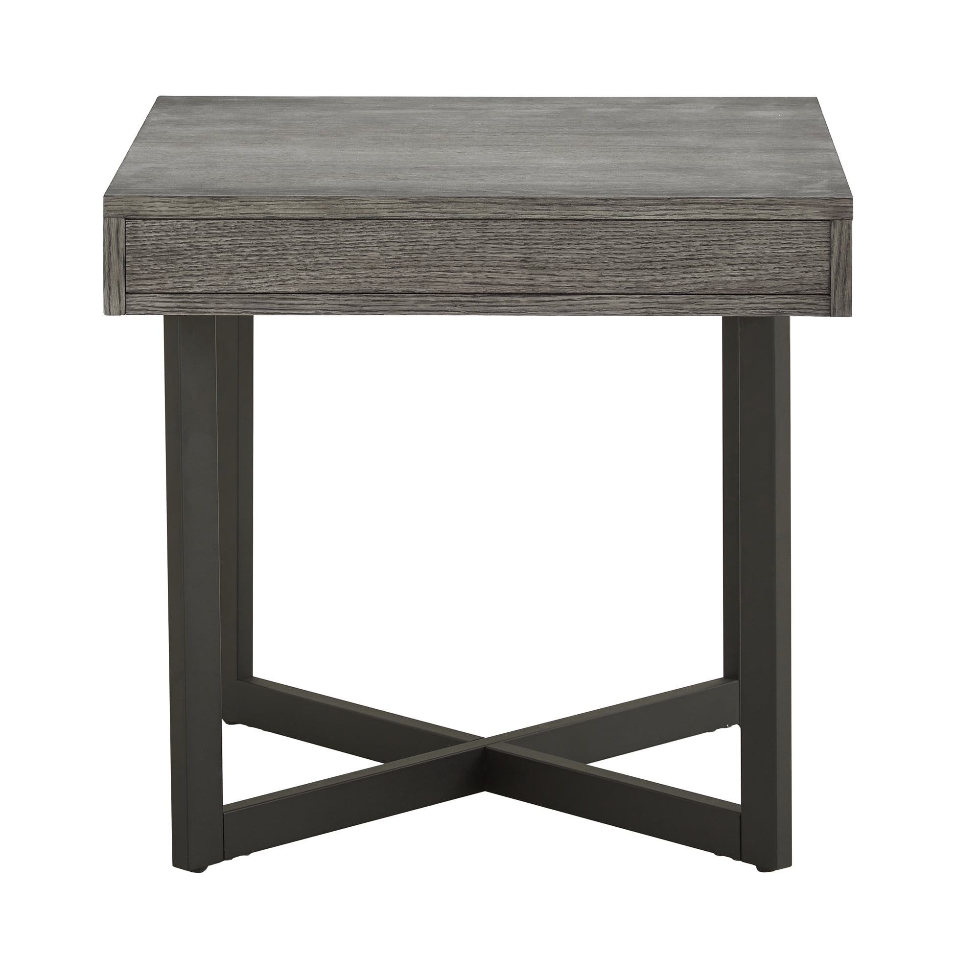 Weston Home Nadian Wood and Black Metal One Drawer End Table, Gray