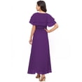 thumbnail image 3 of eloria Women's Georgette Ankle Length V Neck Short Sleeve Waist Tie Long Dress, Color : Violet | Size : XXL, 3 of 5