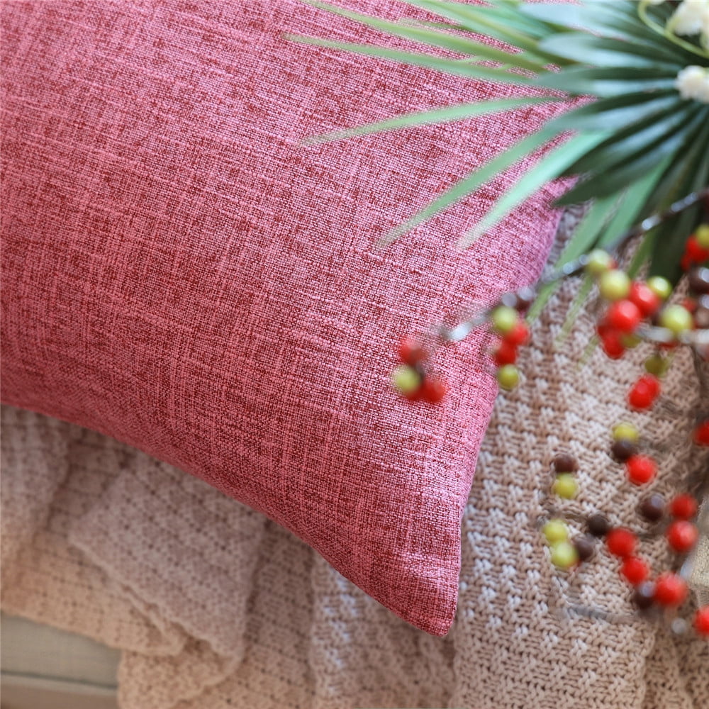 Phantoscope Textural Faux Linen Series Square Decorative Throw Pillow Cusion for Couch, 12" x 20", Pink, 2 Pack