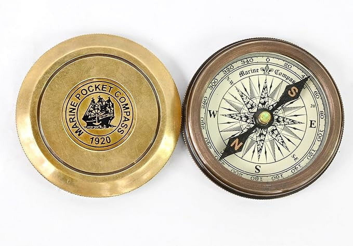 Indian Nautical Instruments 2 inches Vintage Compass Replica Brass Pocket Transit Compass - Robert Frost Poem