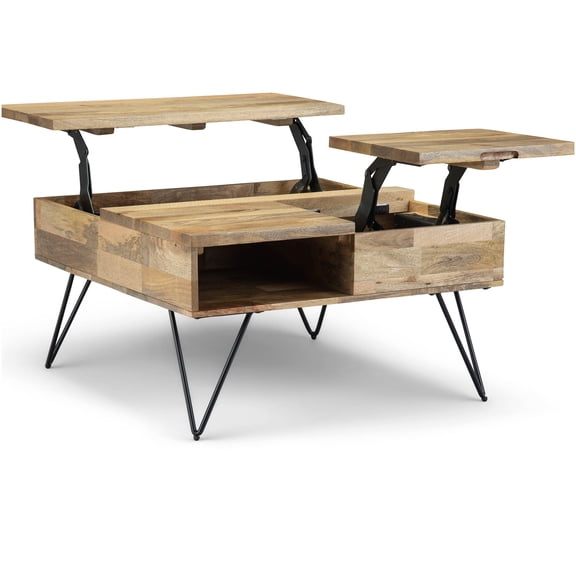 Lift Top Coffee Table with Storage, Square Natural Wood Lift-Top Cocktail Table with Hairpin Legs