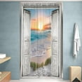thumbnail image 2 of Small Stall Beach Barn Door Shower Curtain for Bathroom Decor 36Wx72H Ocean Hawaiian Sunset Scenery Sea Wave Retro Grey Wooden Art Printed Fabric Polyester Waterproof 7 Pack Plastic Hooks, 2 of 6