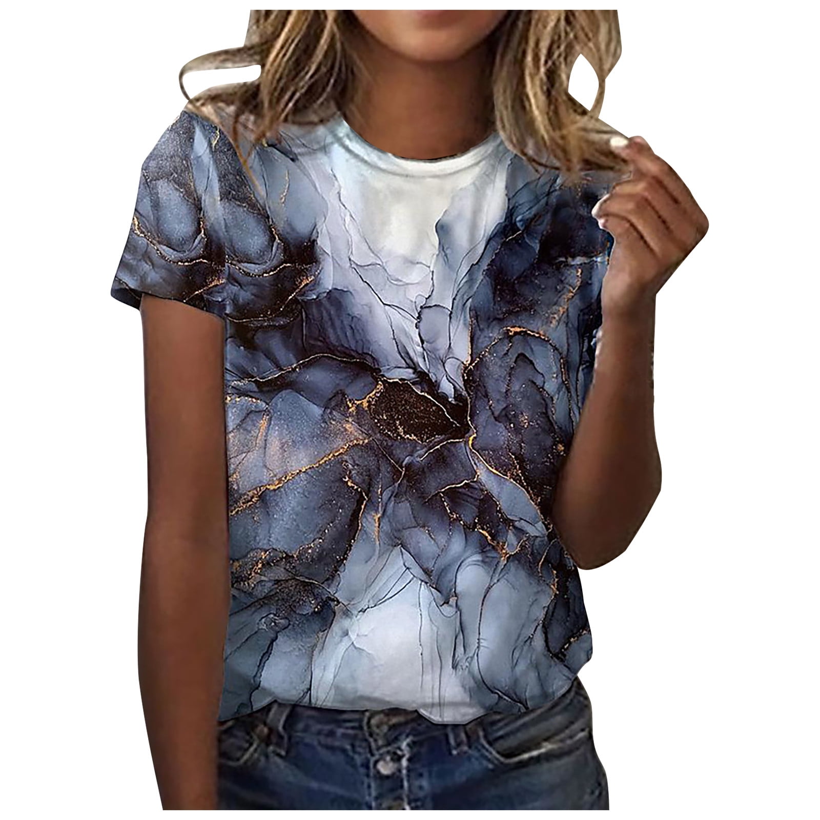 Casual T-Shirt for Womens Abstract Print Fashion Short Sleeve Tunics Crew Neck Comfort Blouses Top 