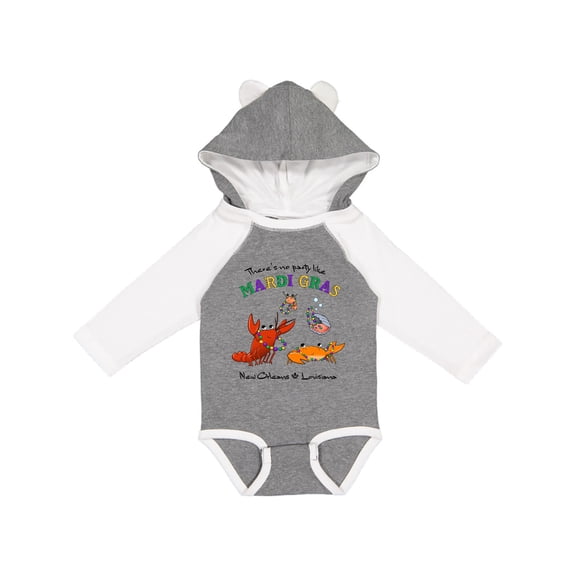 Inktastic There's No Party Like Mardi Gras With Partying Seafood Boys or Girls Long Sleeve Baby Bodysuit