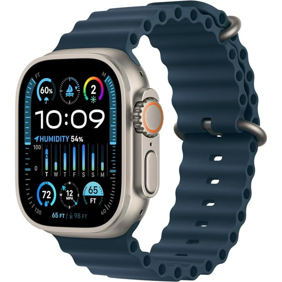 Apple Watch Ultra 2nd Gen GPS + Cellular 49mm Smart Watch Titanium Case with Navy Ocean Band (One Size) | Certified Refurbished Grade A