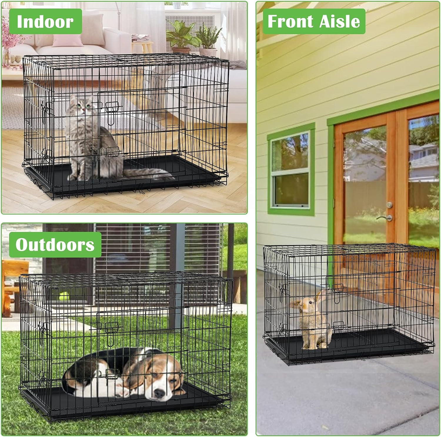 30 Inch Dog Crate for Small Dogs, Folding Metal Wire Crates Dog Kennels Outdoor and Indoor Pet Crate with Double-Door, Black