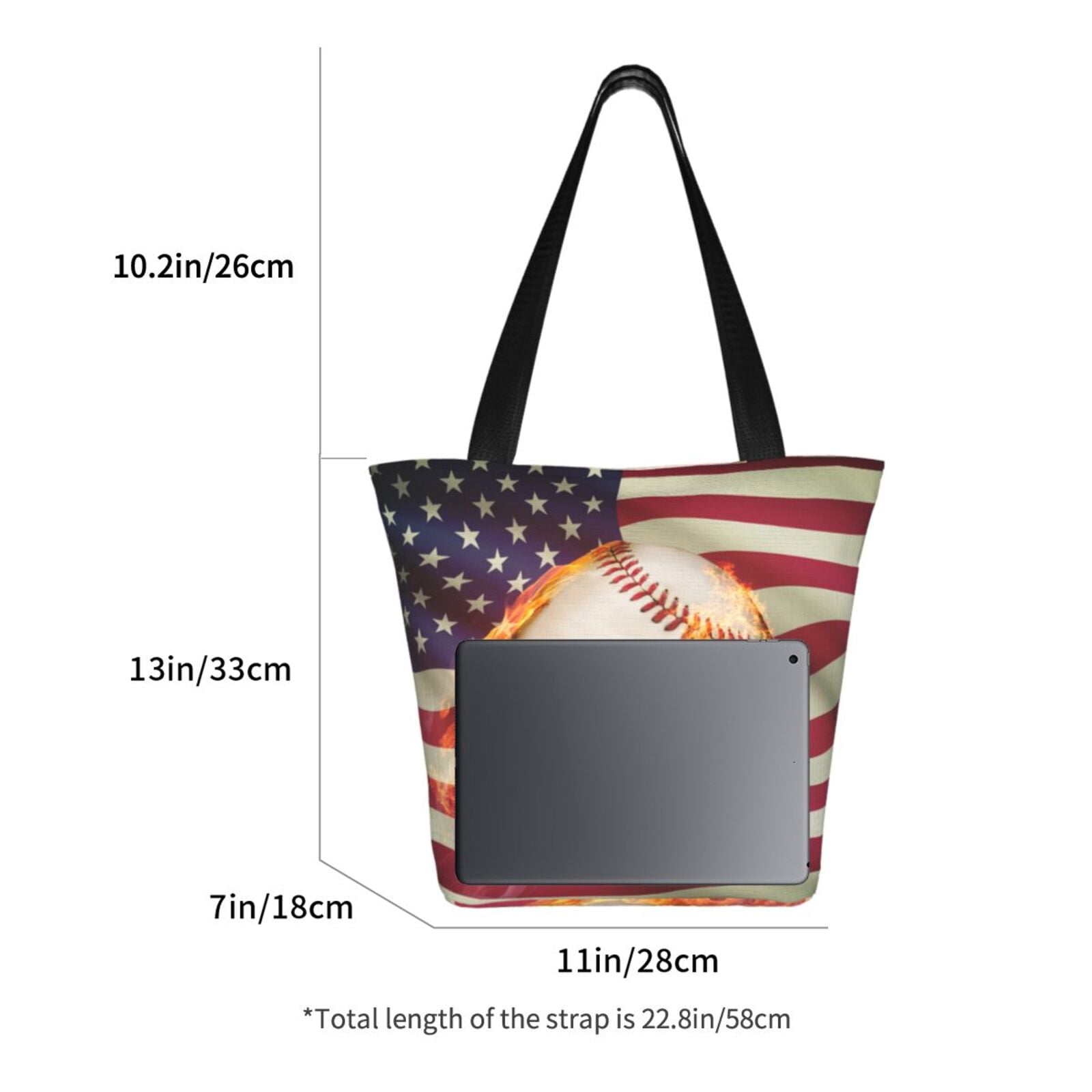 Horeoi Baseball Ball With Flag Print Shoulder Bag for Women Large Capacity Zipper Tote for Shopping Beach Travel Gym with Inner Pocket