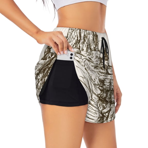 Xecao Western Desert Cowboys 1 for Double-layer Running Short for Women, Perfect for Gym, Tennis, and More, Featuring a Convenient Pocket-