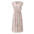 thumbnail image 4 of Sngxgn Women's Summer Dresses Collar V Neck Sleeveless Midi Dress Causal Stripes Ribbed Knit Bodycon Dresses(White,M), 4 of 6