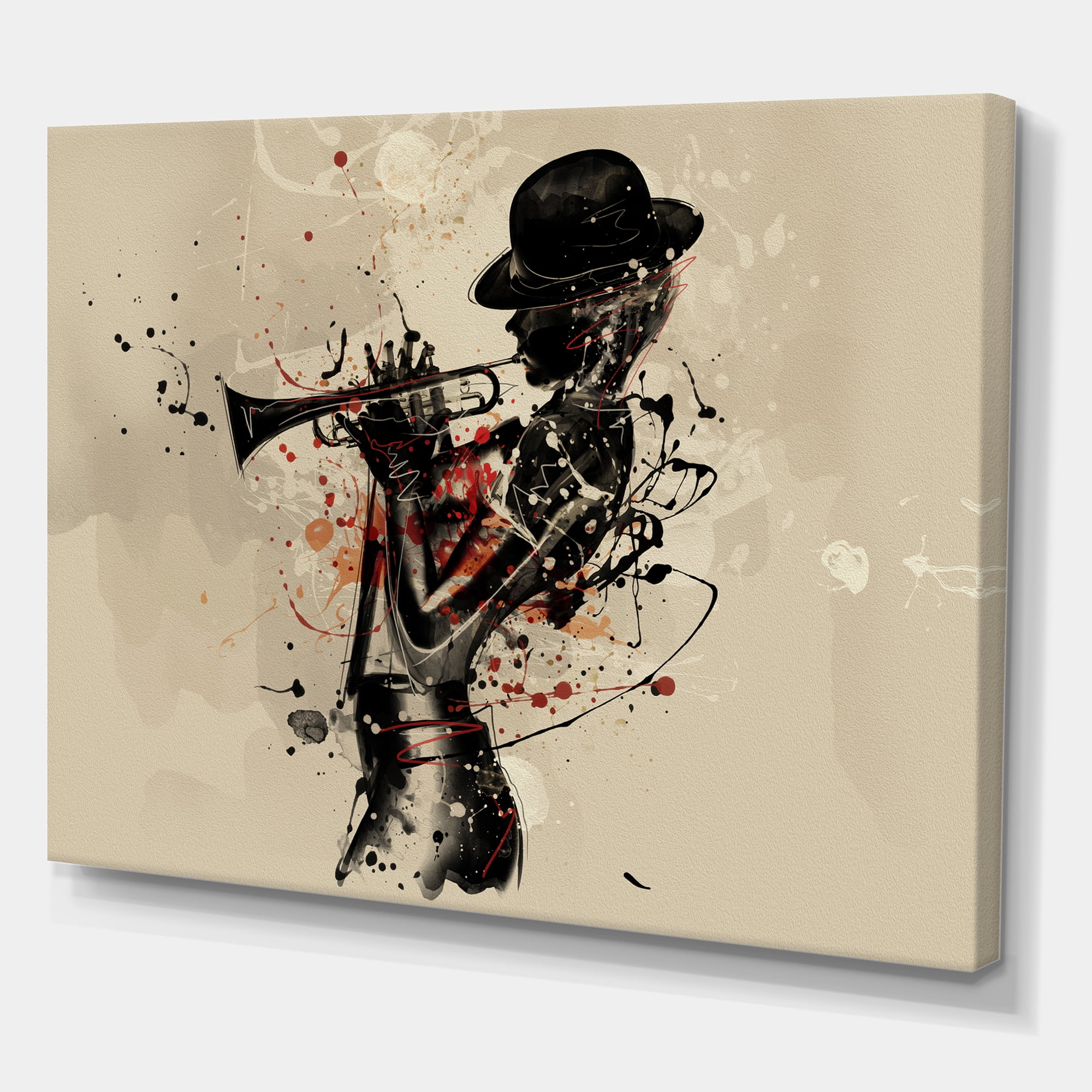 Designart ' Girl Playing Jazz Trumpet ' Modern Canvas Wall Art Print