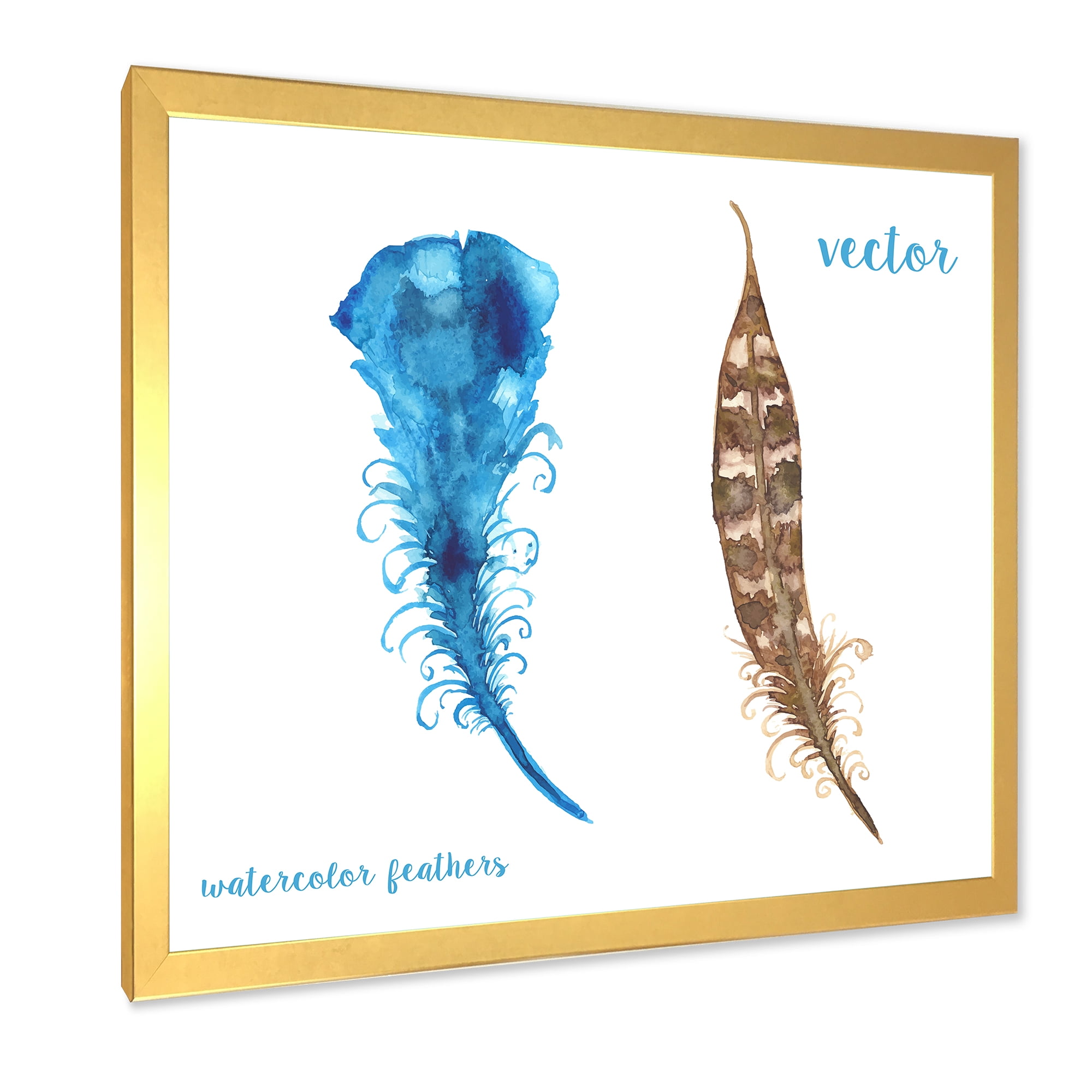 Designart 'Ethnic Boho Watercolor Feathers' Bohemian & Eclectic Framed Art Print