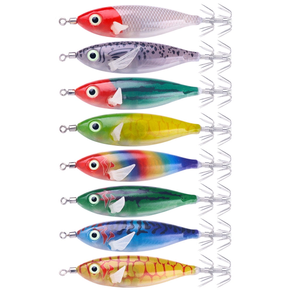 HENGJIA Squid Jig Shrimp Prawn Lures Luminous for Cuttlefish Octopus Fishing Lures 8PCS