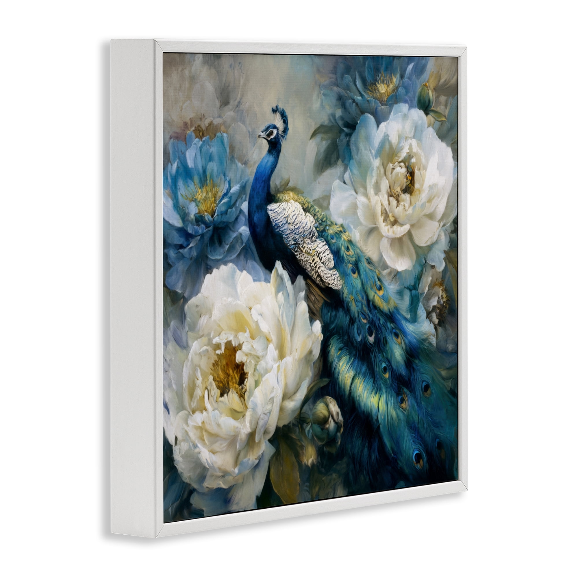 Stupell Industries Pretty Peacock with Roses White Framed Giclee Art, design by Tina LeCour