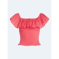 thumbnail image 5 of Scoop Women’s and Women’s Plus Off-the-Shoulder Smocked Ruffle Cotton Top, Sizes XS-4X, 5 of 5