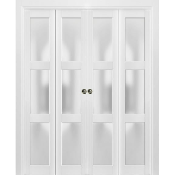 Sliding Closet Double Bi-fold Doors | Lucia 2552 White Silk with Frosted Glass