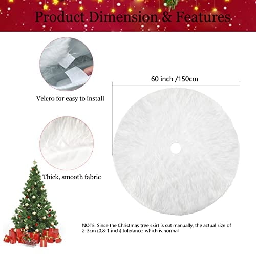 Faldón IKAPE para árbol de Navidad, 150 cm, extra grande, piel sintética, color blanco